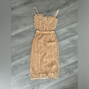 GUCCI 2 piece set netted lace GG bustier skirt set size xs/ xs corset matching